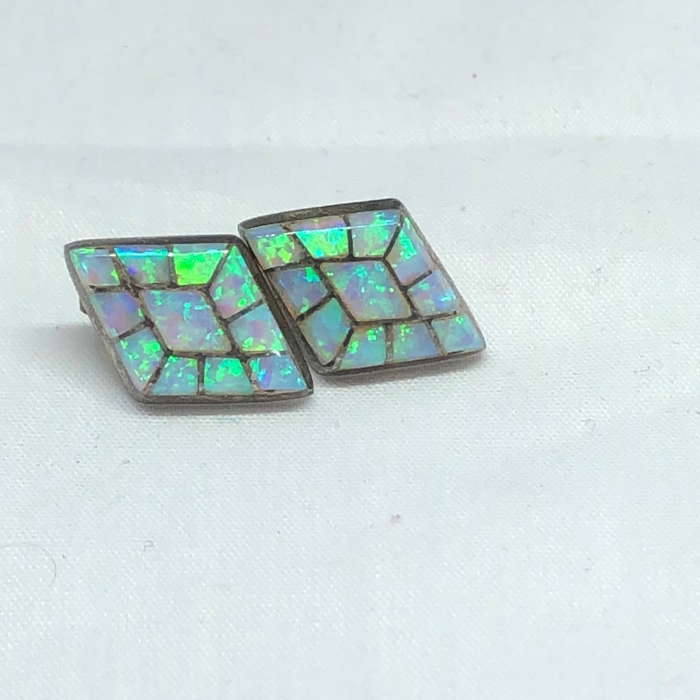 Vintage CE opal and silver earrings